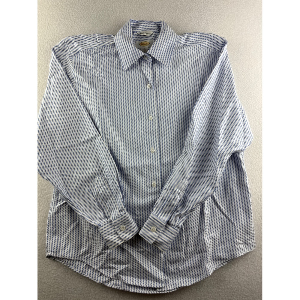 Talbots Womens Blue White Diagonal Stripe Wrinkle Resistant Cotton Shirt Size 4